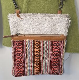 Myra Cow Leather Cotton Crossbody Med Purse bag